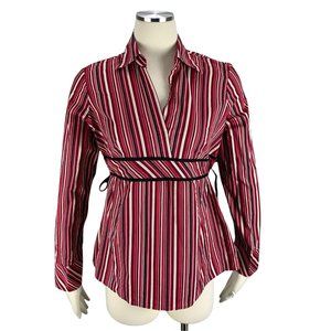 Motherhood Maternity Red Stripe Medium Blouse Top Long Sleeve Tie Stretch